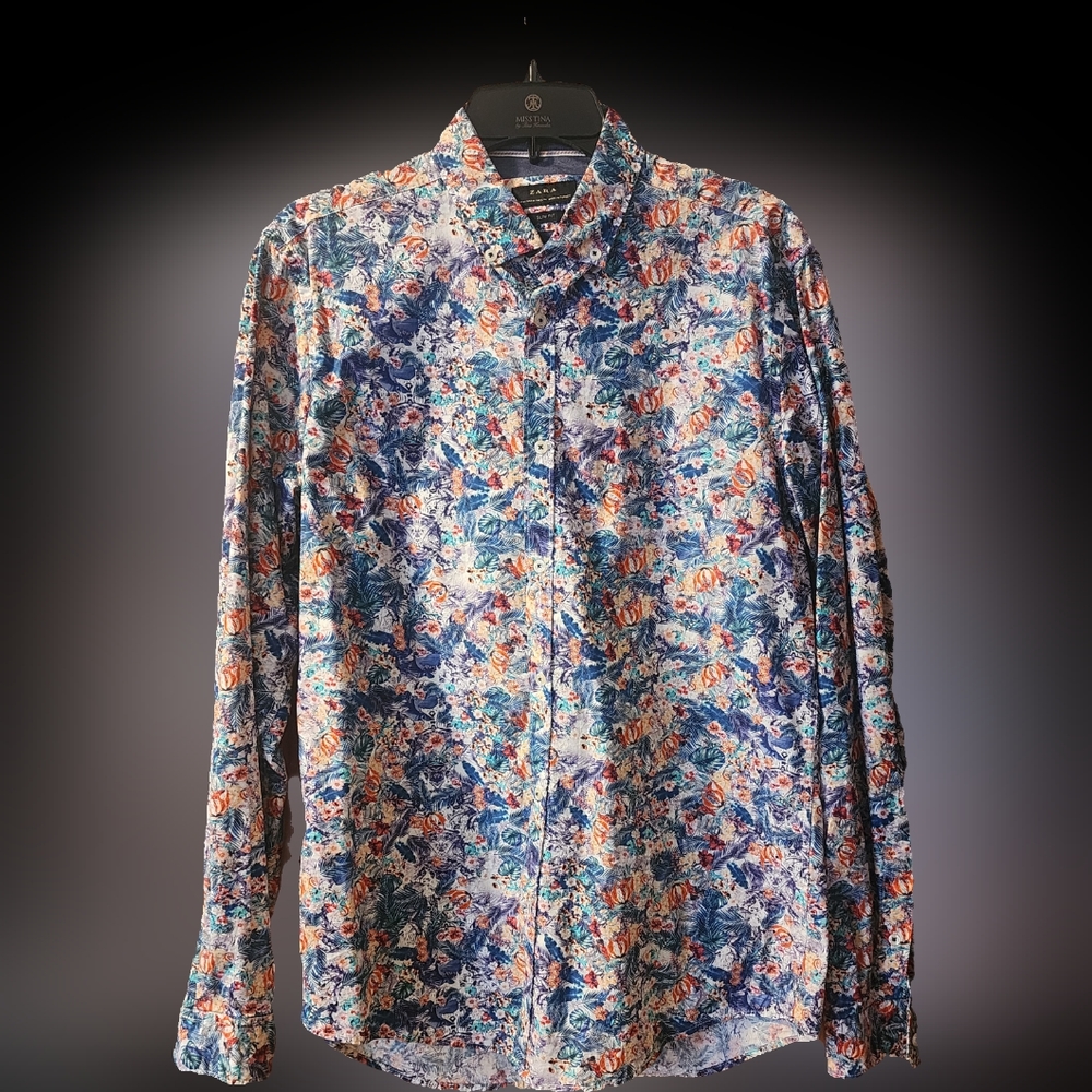 ZARA Floral Slim Fit Mens Button Down Shirt. Size Medium.